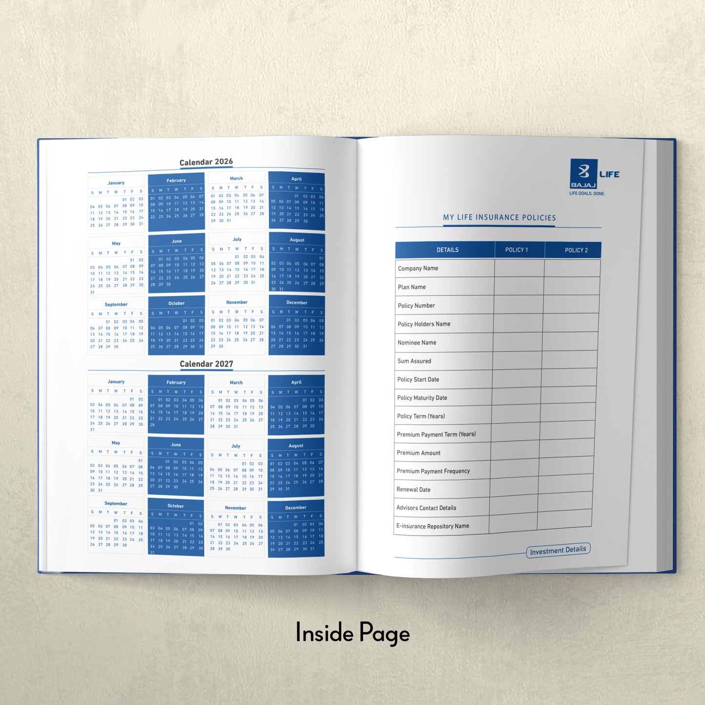 Bajaj Life Blue Color Leatherite Corporate Diary